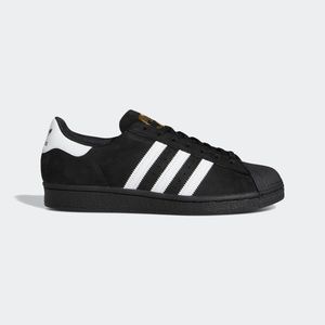 Adidas superstar black, white and gold shoes :)